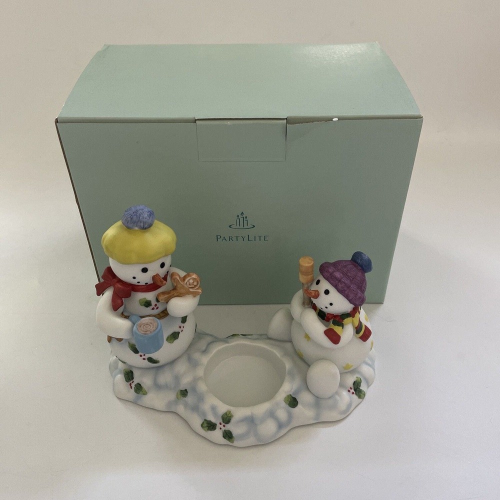 Partylite Snowbell Kids Votive Candle‎ Holder Snowman Porcelain P7869 Christmas